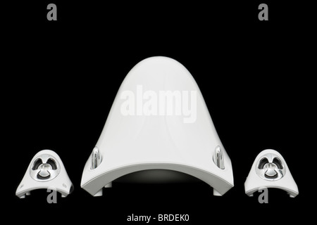 Modern white 2.1 domed speaker sound system Stock Photo