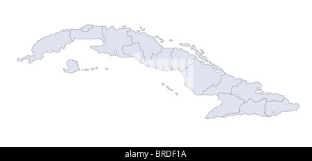A stylized map of Cuba showing the different provinces. Stock Photo