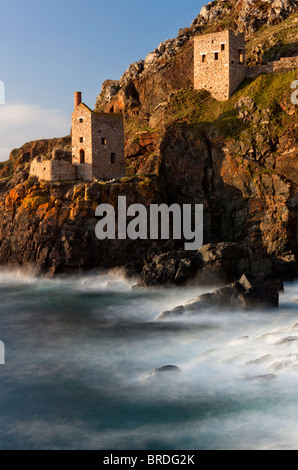 Ruins of Crowns Head Engine House on Cornish Coastline Stock Photo