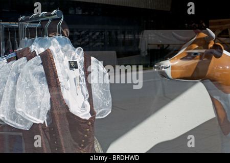 Traditional Bavarian dirndl (dress) on display in a department store, Cologne, Germany. Stock Photo