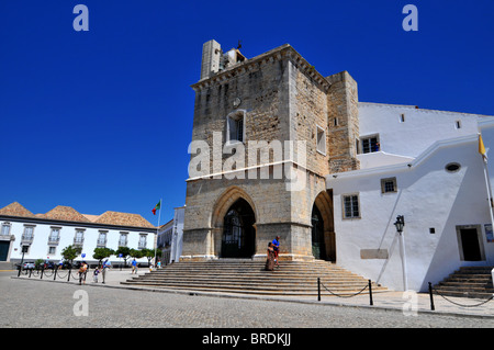 Cathedral in square of Largo da Se Cathedral, Faro old town, Portugal Stock Photo