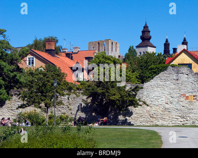 The walled Hanseatic town of Visby, Gotland, Sweden is on the UNESCO world heritage list. Stock Photo