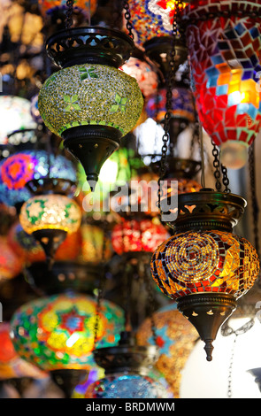 Shop display of lampshades inside the Grand Bazaar, Istanbul, Turkey Stock Photo
