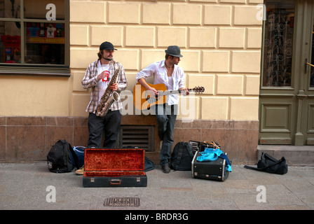 Two musicians playing on the street Stock Photo