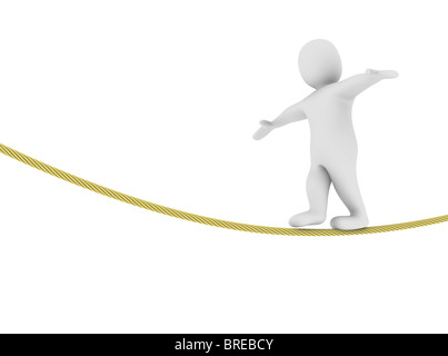 Man balancing on the rope. 3d rendered illustration. Stock Photo