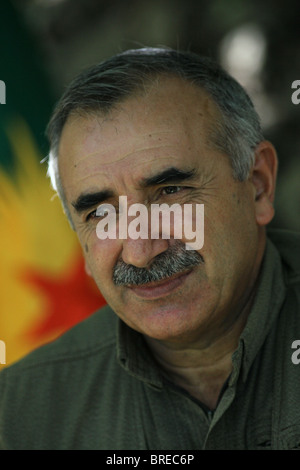 Murat Karayilan also nicknamed Cemal the Kurdish guerrilla and current commander-in-chief of the People's Defence Forces HPG the military wing of the Kurdistan Workers' Party PKK during interview in the Qandil Mountains are a mountainous area of Kurdistan Region near the Iraq-Iran border. Stock Photo