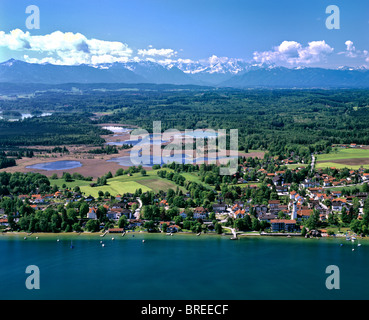 Aerial picture, Seeshaupt on Starnberger Lake, Osterseen Lakes, alpine panorama, Pfaffenwinkel, Upper Bavaria, Germany, Europe Stock Photo