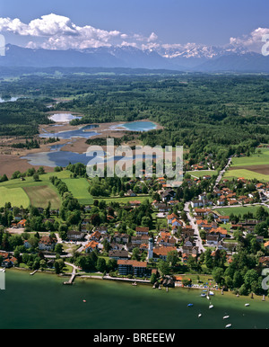 Aerial picture, Seeshaupt on Starnberger Lake, Osterseen Lakes, alpine upland, Wetterstein Range, Upper Bavaria, Germany, Europe Stock Photo