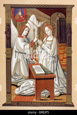 The Annunciation. After a miniature from the 16th century Les Petites Heures d'Anne de Bretagne Stock Photo