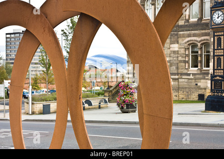Public Art Sculpture by John Creed called Acceleration located outside Gateshead Town Hall. Stock Photo