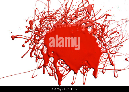 Splattered red paint over white background Stock Photo