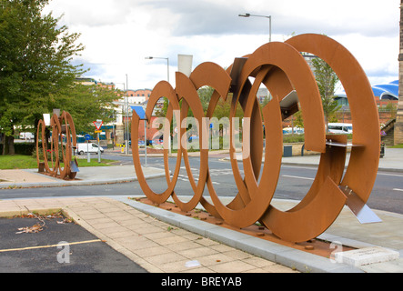 Public Art Sculpture by John Creed called Acceleration located outside Gateshead Town Hall. Stock Photo