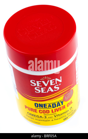 Seven Seas One A Day Pure Cod Liver Oil Capsules container Stock Photo