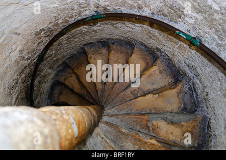Stone spiral staircase in a castle