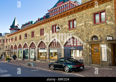 Switzerland, St. Moritz, Shopping Street, Boutiques, Palace