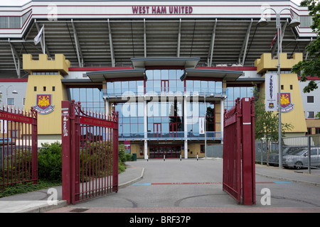 The main entrance and front elevation of West Ham United's ground in Green Street, London E13. Stock Photo