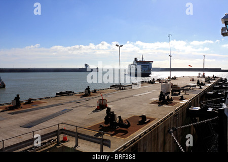 Views of the coastline of Dover ferry port and the English Channel from Sea France passenger ferry, Summer 2010. Stock Photo