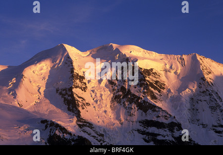 Mt Piz Palue in evening light, Bernina Range, Graubuenden, Switzerland, Europe Stock Photo