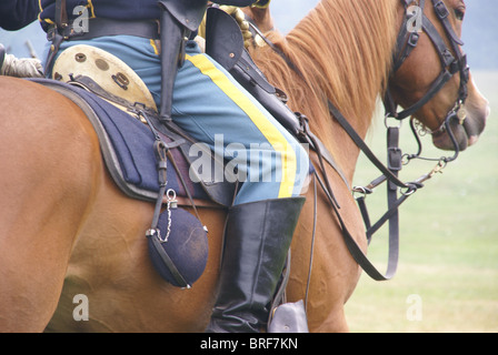 Detail, Union cavalry sergeant on his horse, Civil War Battle Re-enactment, Port Gamble, WA Stock Photo