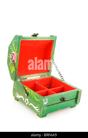 wooden box decorated with flowers Stock Photo