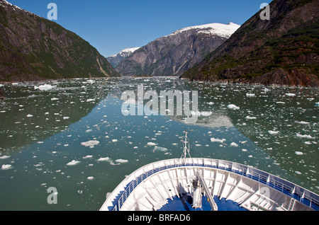 Ship entering Tracy Arm Fjord Inside Passage Alaska USA Stock Photo
