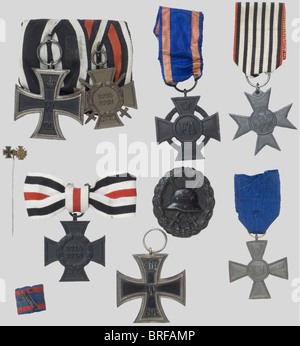 Eight German decorations., Two second class iron crosses, a black wound badge, a war merit cross, etc., historic, historical, 1930s, 1930s, 20th century, Wehrmacht, armed forces, army, NS, National Socialism, Nazism, Third Reich, German Reich, Germany, object, objects, stills, clipping, clippings, cut out, cut-out, cut-outs, utensil, piece of equipment, utensils, insignia, symbols, symbol, emblem, emblems, medal, decoration, medals, decorations, glory, badge of honour, badge of honor, badges of honour, badges of honor, Stock Photo