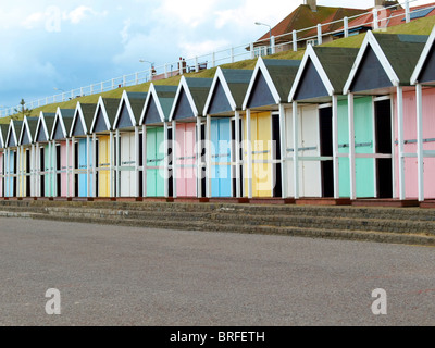 Colorful beach huts on the promenade at Bridlington,North Yorkshire,England,UK. Stock Photo