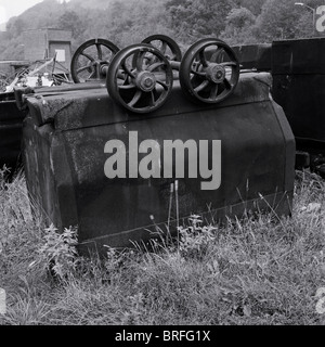 Upended coal tub at closed Celynen North colliery near Newbridge Gwent South Wales UK Stock Photo