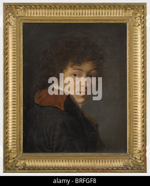 Marshal Louis-Alexandre Berthier(?) (1753 - 1815) - a portrait, after the painting by Antoine Jean Gros (1771 - 1853). Oil on canvas. The Marshal with a coat thrown over his back, looking at the spectator from over his shoulder. Vintage, gilt plaster frame. Picture size 38 x 48 cm, framed 50 x 60 cm. Mounted on a stretcher labelled and dated on the verso 'Marèchal Berthier a 48 ans 1852 Copie d'après le tableau original de Gros'. Marshal Berthier, Prince and Duke of Neuchâtel and Valengin, Prince of Wagram, was one of Bonaparte's most capable generals, Artist's Copyright has not to be cleared Stock Photo