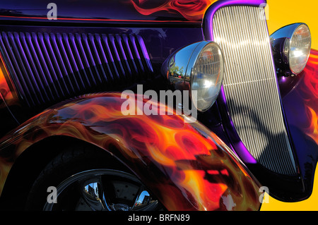 Abstract view of American Hot Rod with custom flame paint job.. Stock Photo