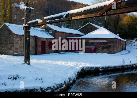 High Peak Junction on the Cromford Canal in the Peak District Derbyshire England UK after a fall of heavy snow in winter Stock Photo