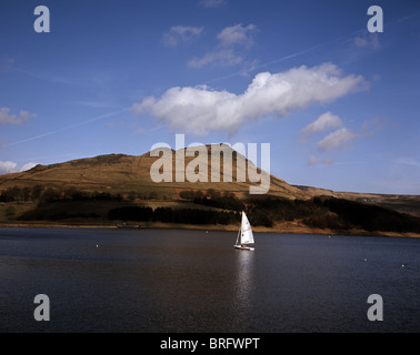 Dingy sailing on Dove Stone Reservoir Greenfield Lancashire England Stock Photo