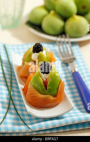 Salmon with figs. Recipe available. Stock Photo