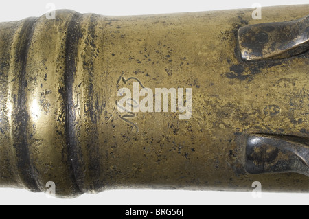 A Swedish barrel for a field cannon,circa 1630.Barrel of copper alloy with remnants of blacking.Bore is 7 cm calibre.Cannon muzzle and divided by decorative bands.Stepped trunnions on the sides.Riveted curved dolphins.Cascabel with an oval finial.Inscribed on top,'No.3' and 'JANKAV 1645'.The cipher 'GARS'(Gustavus Adolfus,King of Sweden)is placed in relief in front of the vent .The caster's mark is stamped in front of the vent between the dolphins.The acceptance mark,'S' has been stamped three times on top.Length 132 cm.Weight ca.200 kg.Ext,Additional-Rights-Clearences-Not Available Stock Photo