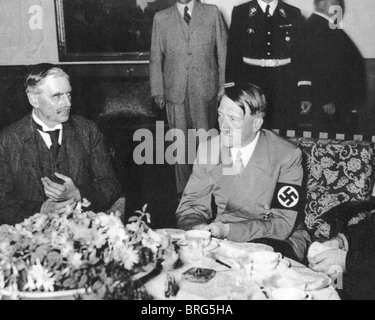 Adolf Hitler and Neville Chamberlain, 1938, in the Rhein Hotel Stock ...