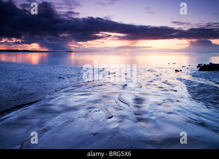 Low Tide Sunset, New Brighton Beach, Wirral Peninsula Stock Photo