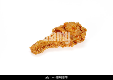 Cooked crispy fried chicken drumstick on white background cutout. Stock Photo