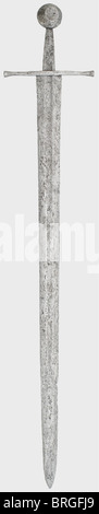 A knightly sword, German, circa 1300 Broad, double-edged blade with a ...