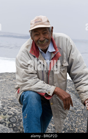 Mr Hipolito Avalos guardian of Granito Orbicular in Santuario de la Naturaleza Rodillo Atacama (III) Chile South America Stock Photo