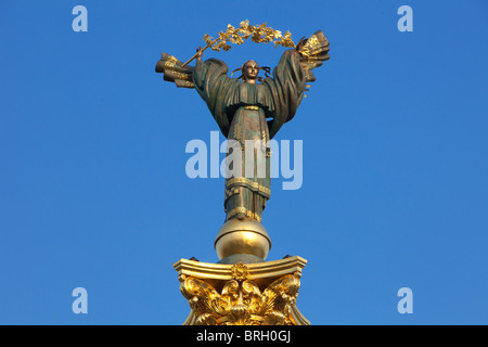 Close-up of the female spirit Berehynia on top of the Independence Monument in Kiev, Ukraine Stock Photo