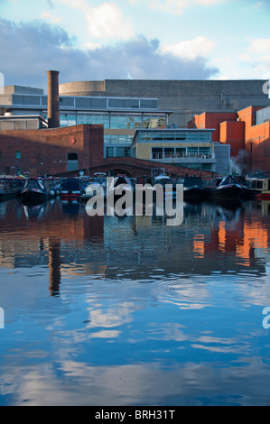 Birmingham canal reflections, Gas Street basin, UK Stock Photo