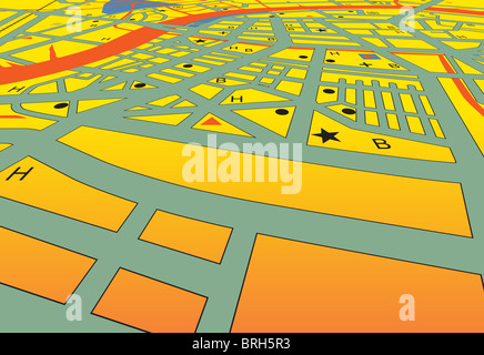 Illustrated angled street-map of a generic city with no names Stock Photo