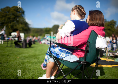 Mother and daughter at the Peebles highland games dance competition, Peebles, Scotland Stock Photo