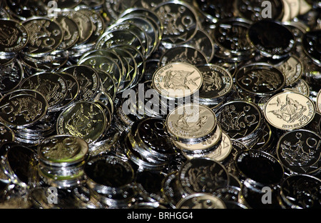 Namibian 10 cent coins at Birmingham Mint, 26-09-2002.Photo by John Robertson, Tel. 07850 931219. Stock Photo