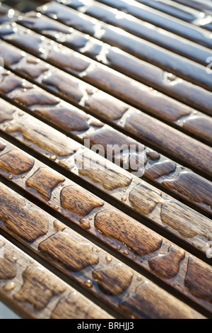 Water Collected on Wood Stock Photo