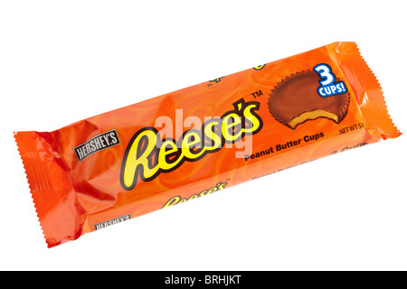 Orange packet of Hersheys Reeses chocolate covered peanut butter cups Stock Photo