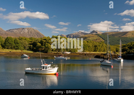 The sheltered boat and Yacht moorings at Bishop's Bay, Loch Leven, Ballachulish, Highland Region. Scotland.  SCO 6806 Stock Photo