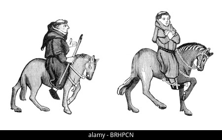 Black and White Illustration; The Friar and Parson, from the Ellesmere Manuscript of the Canterbury Tales, Stock Photo