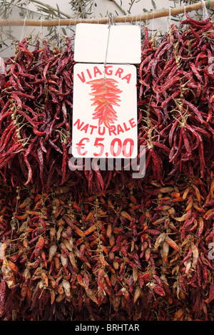 Dried Chilli Peppers for sale in Amalfi, Italy Stock Photo