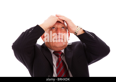 businessman with his hands in his head (isolated on white) Stock Photo